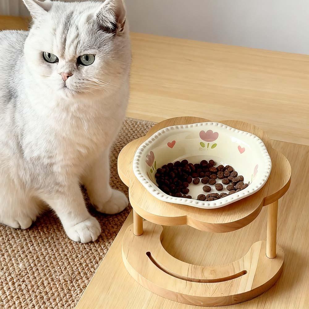 Elevated Cat Bowls with 15° Tilted Stand Ceramics Drinking Water Feeding Pet Supplies for Cats Dogs Protect Neck Gamelles Chat
