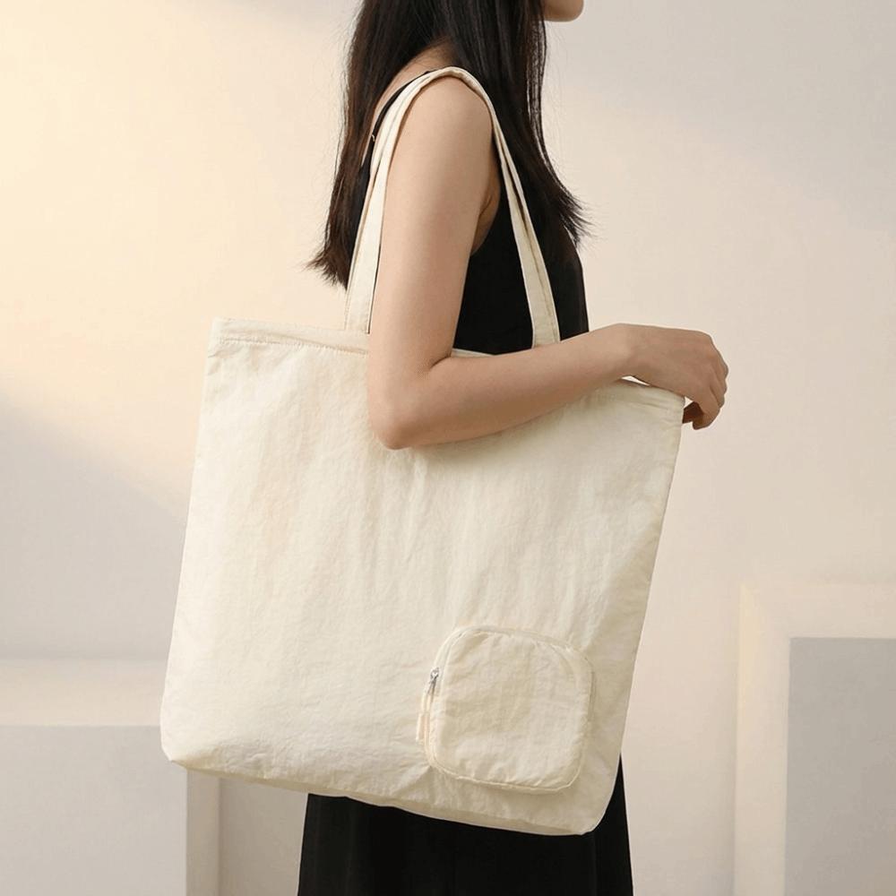 Portable Nylon Shoulder Bag Large Capacity Foldable Tote Bag Travel Storage Handbag  Daily Use