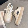 Fall  New White Shoes Women's Leather Muffin Soft Bottom Star Pattern Sneakers Simple Casual Sneaker Women's
