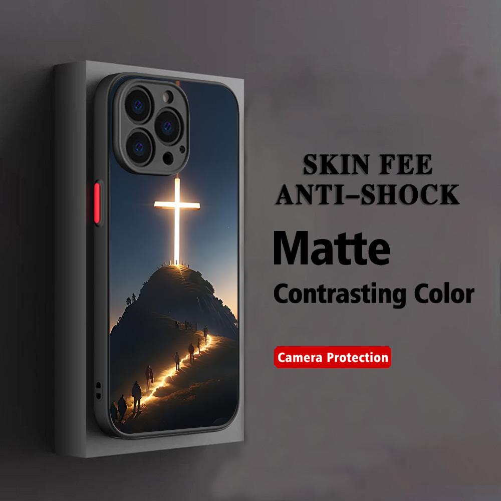 HOT Jesus Cross Painted Anti-Shock Phone Case For iPhone 17 16e 16 15 14 13 12 11 Mini Pro Air  Max X XR XSMax Plus Matte Clear