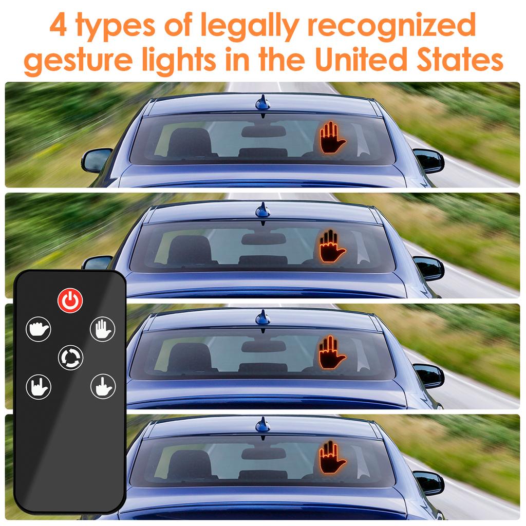 Car Finger Light with Remote Control 176LED Car Hand Gesture Sign Battery Powered Hand Sign Car LED Light Fun Car LED Sign Hand