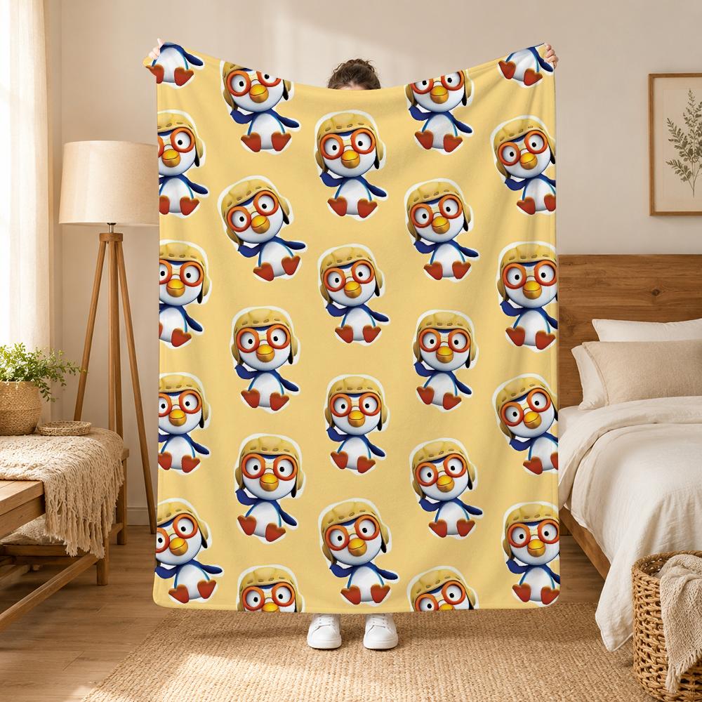Pororo the Little Penguin Cartoon Throw 240g Flannel Blanket, Suitable for Sofas, Beds, Offices, Exquisite Gift Blankets