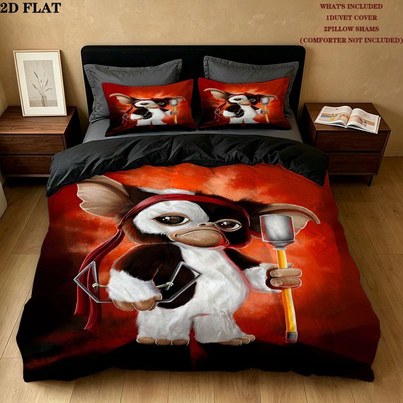 Gizmo Gremlins Pattern Bedding Quilt Set Quilt Cover Pillowcase Home Birthday Gift(1 * duvet cover + 2 * pillowcase, without core)