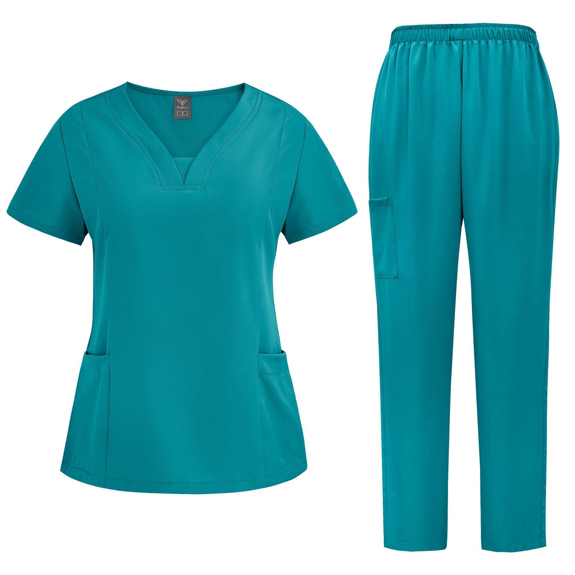 Men Women OEM Stretchy Scrub Suit Custom logo Dental Medical Uniforms Nurse Sets Nursing Uniform Suits Hospital Scrub Set S