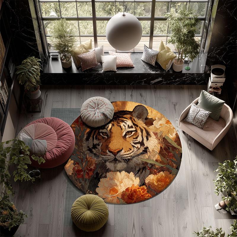 Tiger pattern round rug,Carpet Rug for Living Room Bedroom Playroom ,Non-slip Floor Mat,Holiday Gifts and Birthday Gifts.