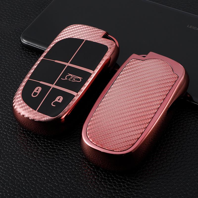 Carbon Fiber Key Cover for Jeep Compass, Cherokee, Renegade, Grand Cherokee, and Dodge