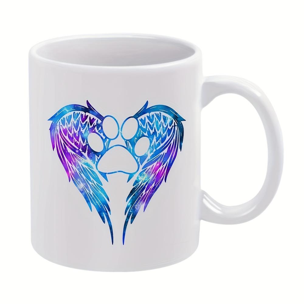 Angel Wing Paw Print Mug 11oz Ceramic Cup Iridescent Blue Purple Pink Dog Lover Gift Cute Pet Theme Tea Hot Cocoa 320ml