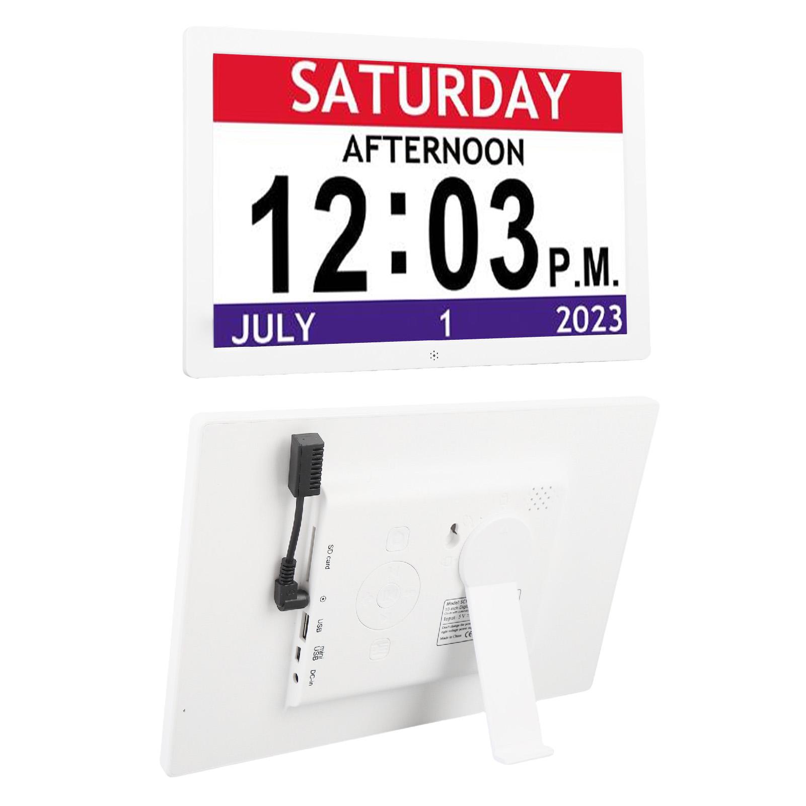 

10 Inch Clock with Day and Date for Eld ly, Large Display Digital Clocks 12 Alarm Remind s, Large Font Alzheim s Clock Alarm Clocks for Seniors D