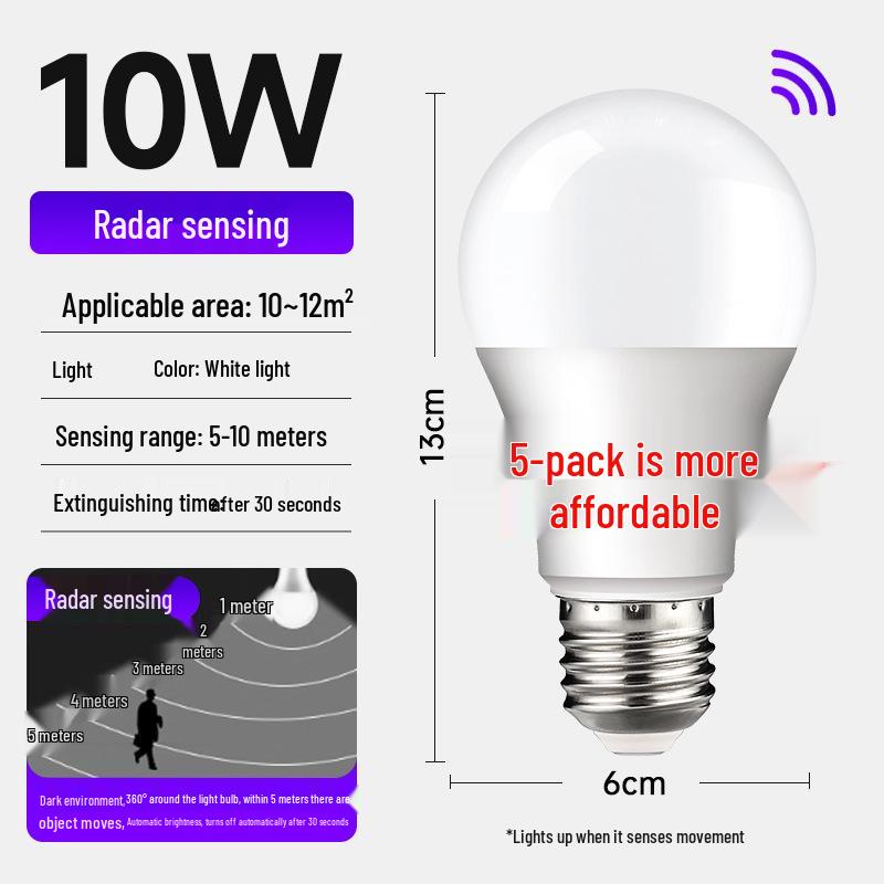 Smart E27 Bulb with Voice, Light, & Motion Control: Infrared Radar for Hallways & Corridors.
