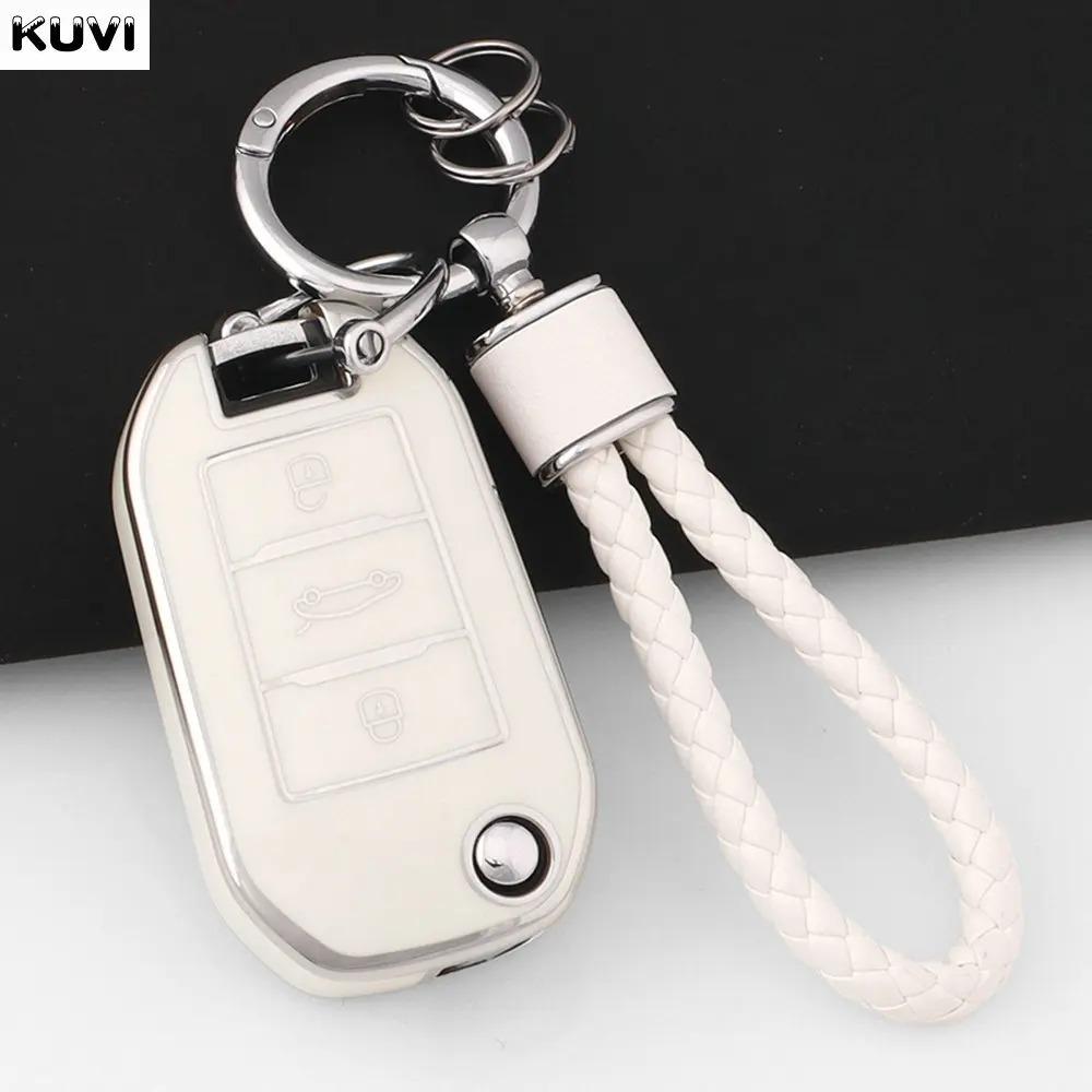 TPU Car Flip Key Case Cover Shell Fob for Peugeot 208 308 408 508 2008 3008 4008 5008 Key Chain Citroen C3 C4 CACTUS C6 C8