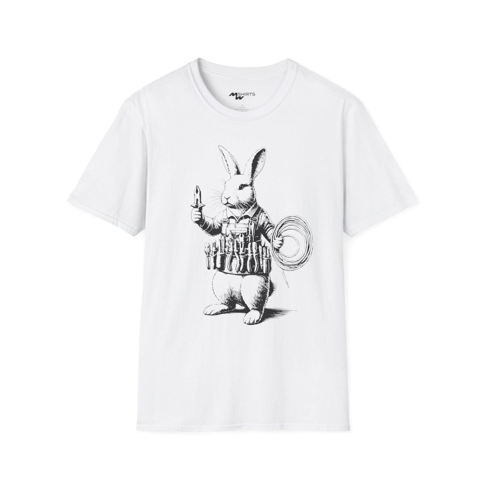 Engraving-Style Electrician Rabbit T-Shirt/ Unisex Softstyle T-Shirt 3XL