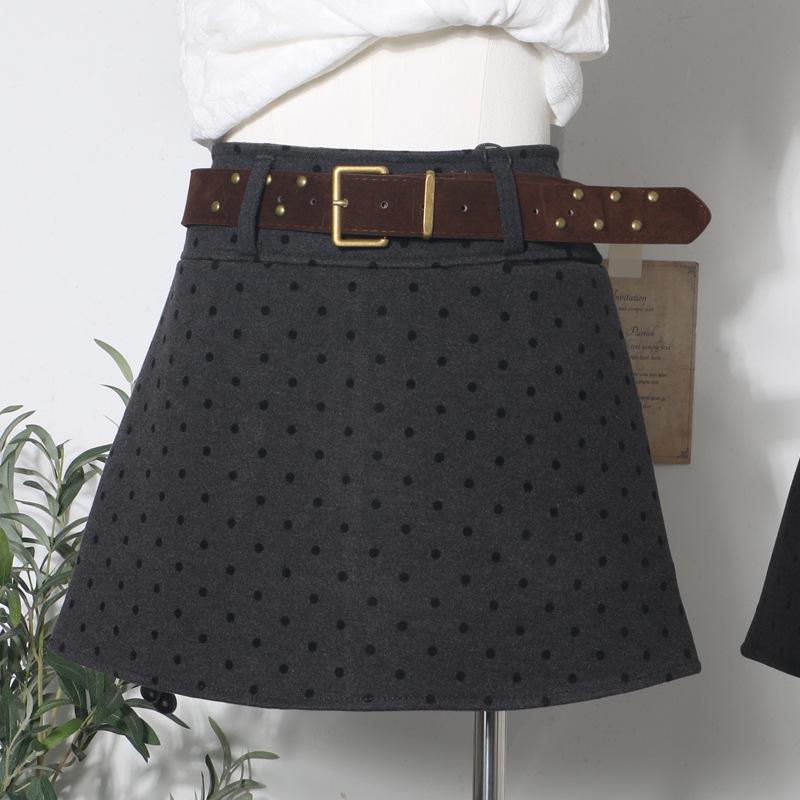 Polka Dot High-Waist Wool-Blend A-Line Mini Skirt for Women