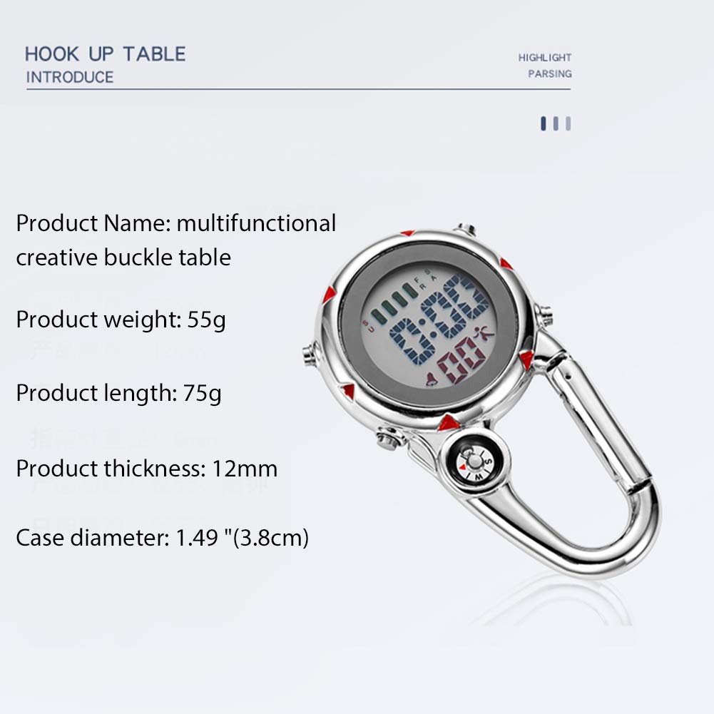 Lancardo and Unisex Carabiner Watch with Digital Waterproof Alarm Clip and Pocket Watch Men's Women's Compass, Clock, Keychain,
