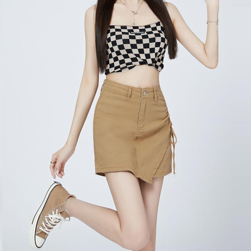 Джинсовая юбка с высокой талией на шнурке для женщин — фото 8