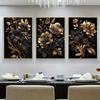 3 pezzi Poster Moderno Nordico con Fiori Elegante Arte da Parete per Soggiorno Decorazione Casa Nero Oro Pittura su Tela Decorazione Poster Arte da Parete