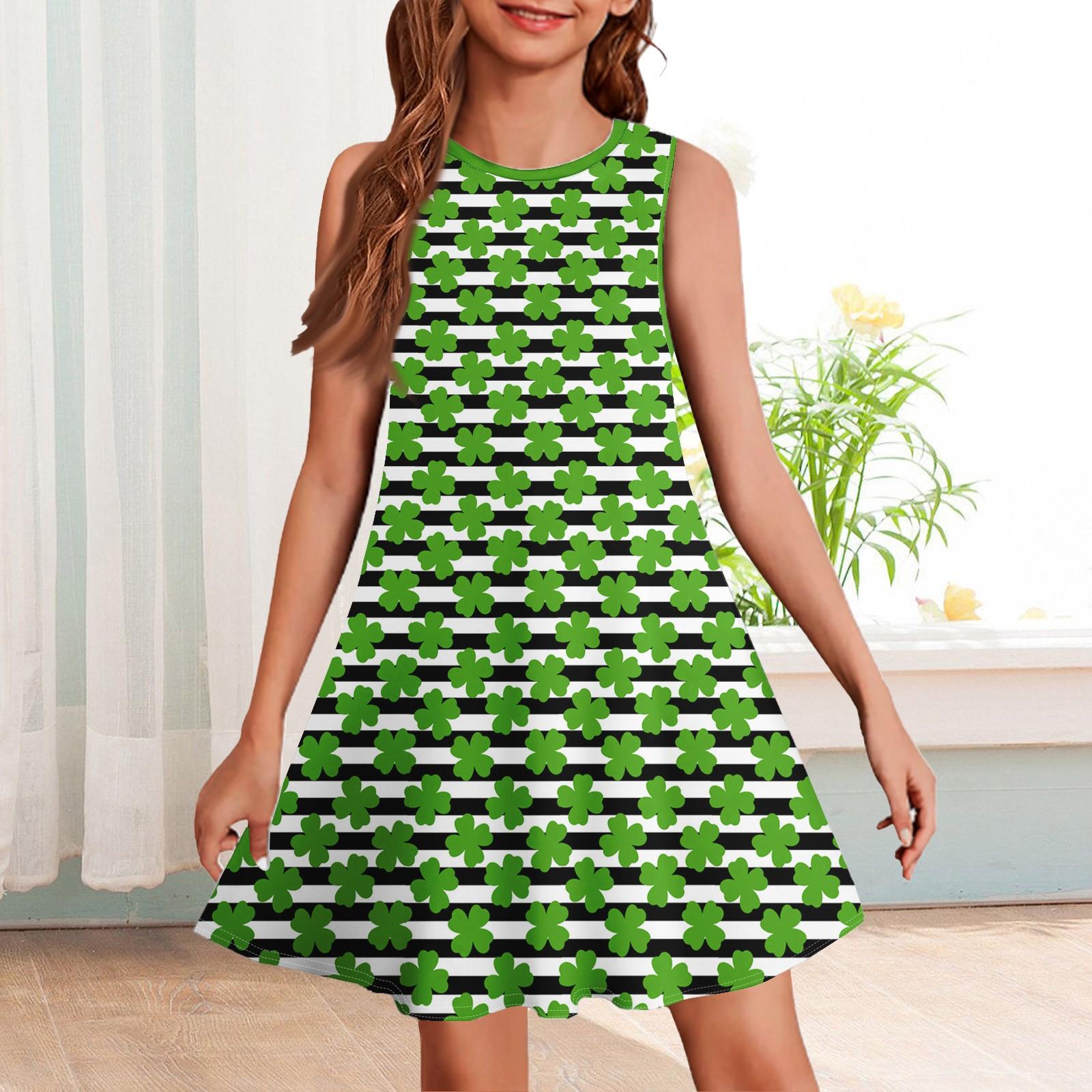 

Летнее платье для девочек без рукавов с принтом, повседневное платье цвета St. День Патрика 160