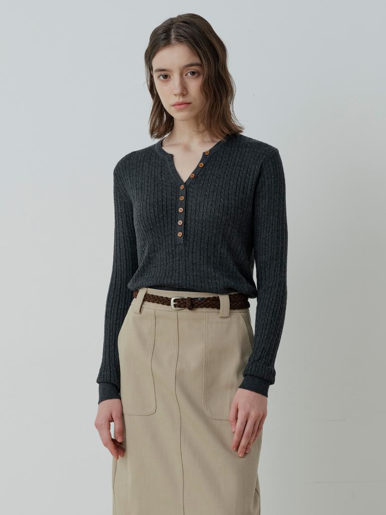 LE STUDIO Daily Cable Henley Long Sleeve (Ch)
