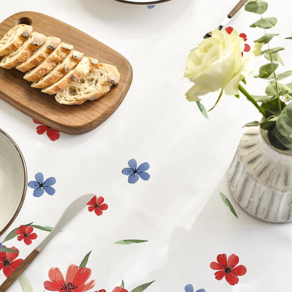 Horaldaily 4th of July Tablecloth 60x84 Inch, Patriotic Watercolor Poppy Flowers Independence Day Memorial Day Table Cover for Party Picnic Dinner