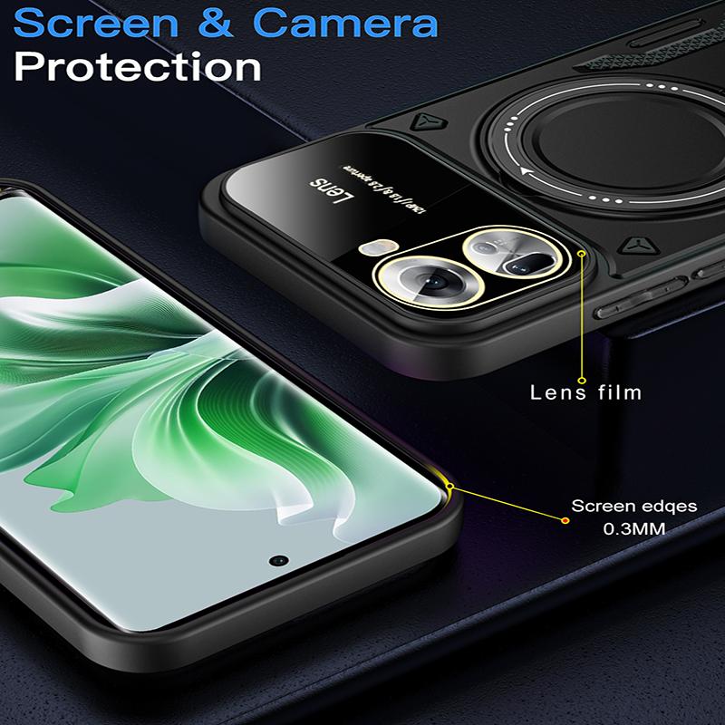 Reno 10 Case Armor Shockproof Lens Protection Cover For OPPO Reno 10 Pro Plus Magnet Car Holder Ring Anti-Fall Cover Reno 10 Pro