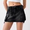 Women Denim Cargo Skirt Low Waist Button Bodycon Flap Pockets Skirts