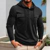 Yousheng Fall Spring Men Top Drawstring Chest Pockets Buttoned Hooded Long Sleeves Pure Color Elastic Cuff Mid Length Sport Casual Hoodie