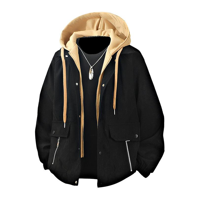 

Fake Two-piece Casual Jacket Men s Spring and Autumn New Versatile Work Jacket Loose Hooded Top M