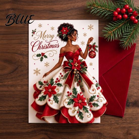 Elegant Angel Art Greeting Cards 3D Christmas Card Pop Up Holiday Blessing Poinsettia Three Dimensional Keepsake Snowflake Dress Seasonal Lady Xmas