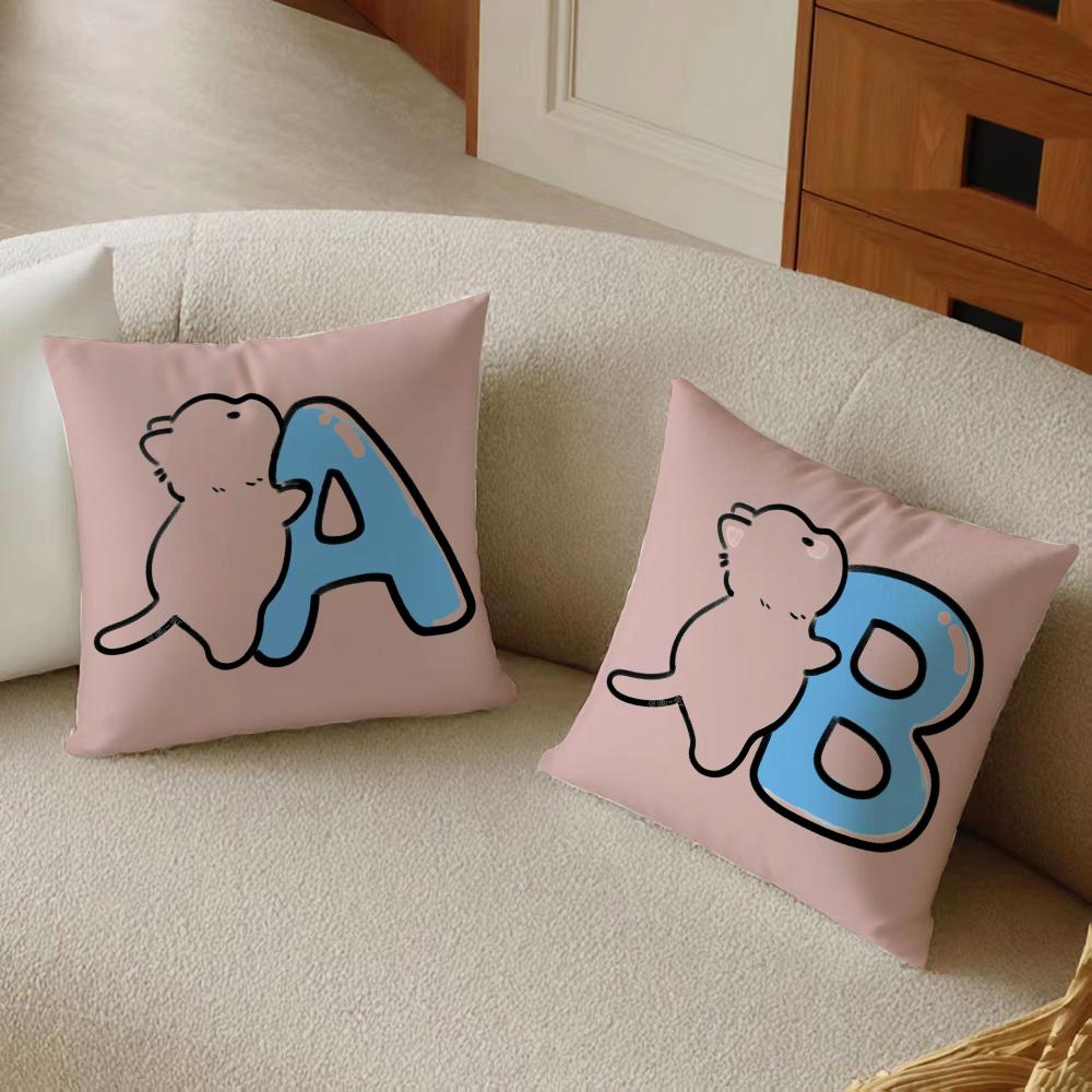 Cute Cat Hugging English Letters Cushion Cover Pillowcase Anti-Dustmite Living Room Sofa Decor Cushion Room