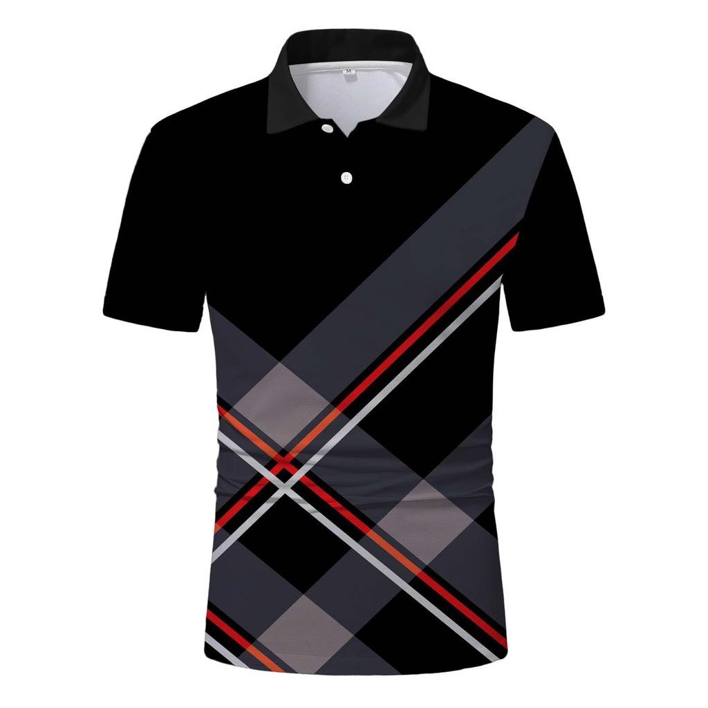 Trendy Geometric Short Sleeve Polo Shirt, Versatile Casual Top for Daily Wear