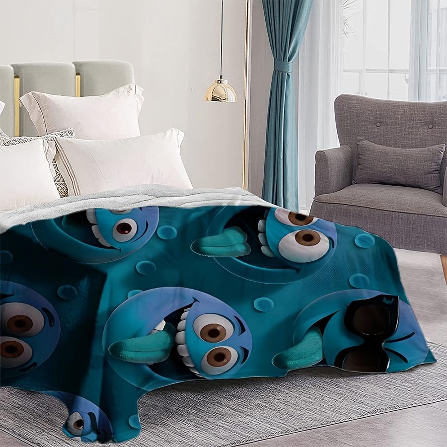 Blue Funny Expression Flannel Printed Blanket Suitable For All Seasons Suitable For Living Room Office Sofa And Travel 180X250Cm