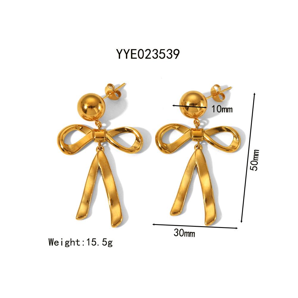 Gold Color Stainless Steel Bowknot Drop Earrings For Women Pierce Drop Stud Accessory