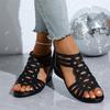 Women's Plus Size Wedge Sandals Open Toe Back Zipper Closure Cutout Design Slip On Casual Footwear for Summer