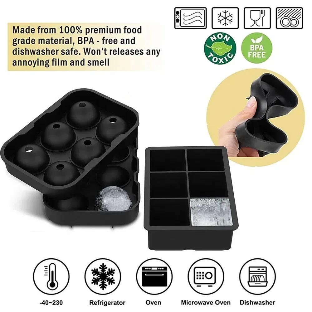 Ice Cube Tray with Lid Food Grade Silicone Large Ice Cube Mold 4/6/8 Grids Ice Ball Maker Ice Cube Tray for Kitchen Iced Coffee