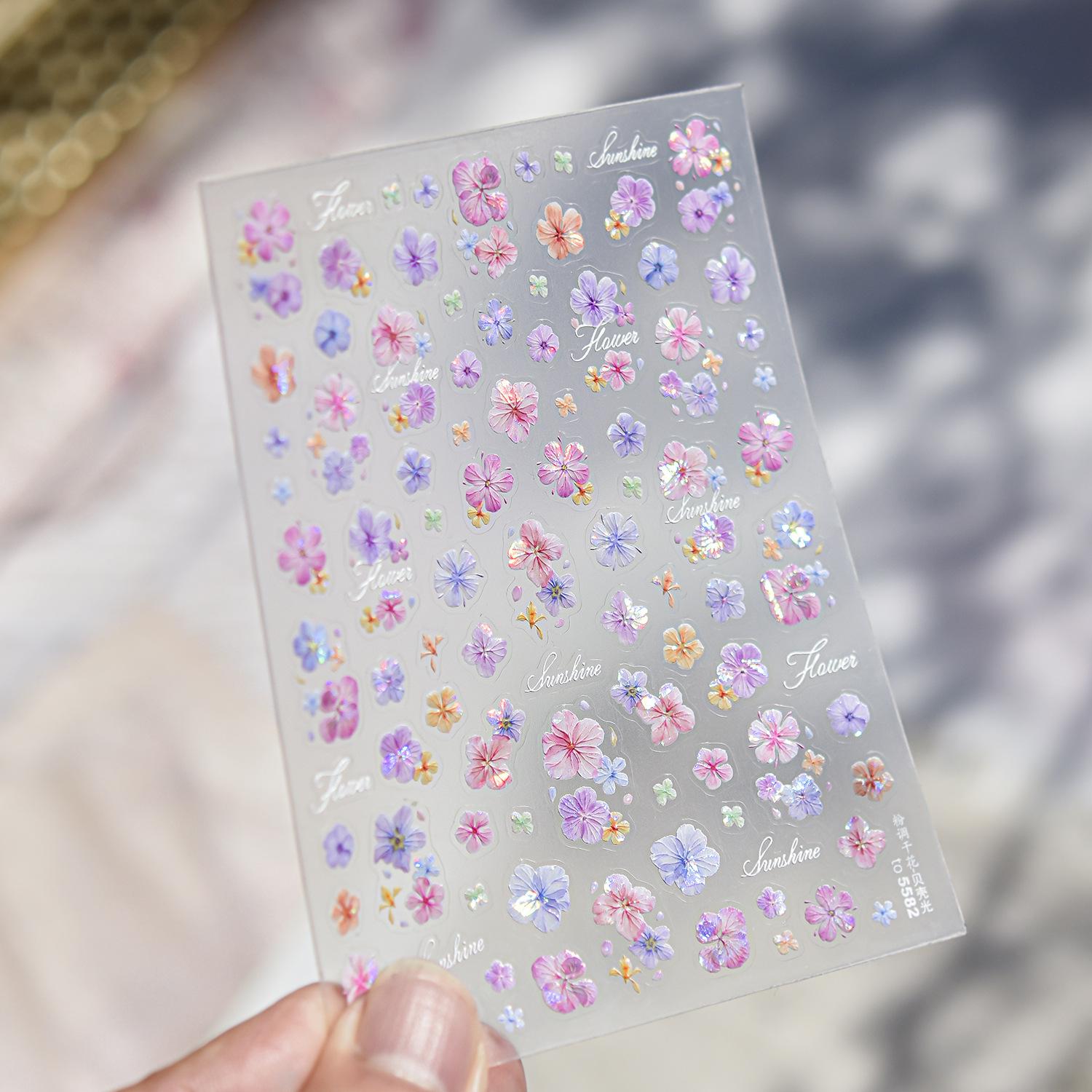 

Tomoni Retro Pink Floral Embossed Nail Art Stickers - Versatile Everyday Nail Decorations
