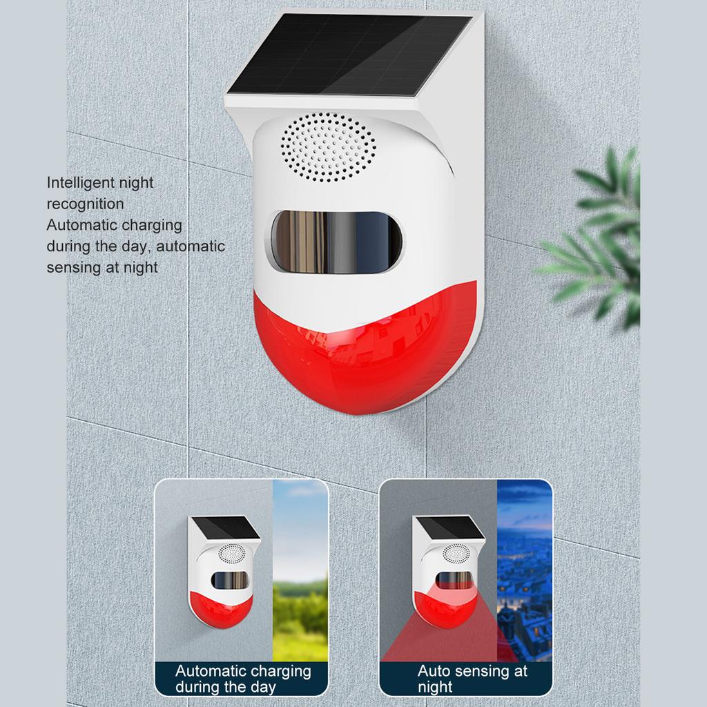 Motion Sensor Alarm Solar Sound and Light Alarm Wireless IP67 Intelligent Outdoor Alarm with Built In Battery for Farm Outdoor