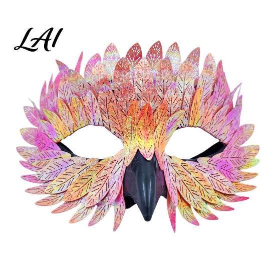 Unique Masque for Comic Exhibition Bird Masquerade Masque Iridescent Half Face Feather Halloween Cosplay Supplies Men Women with 3D Beak Costume