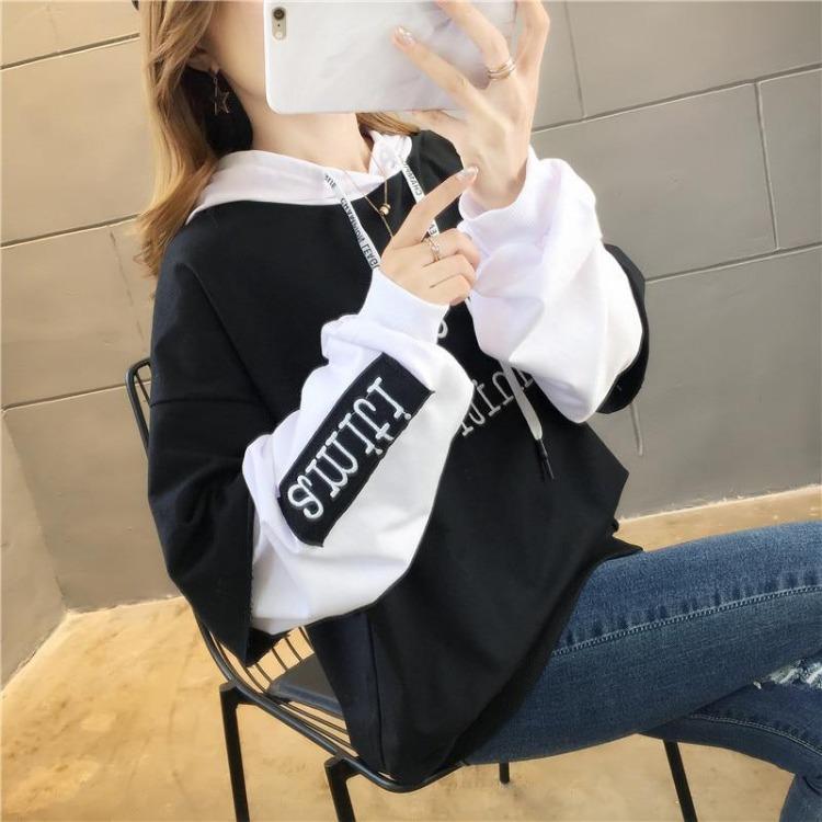 Sweatshirt Oversize en Coton Style Coréen pour Femmes Hauts Décontractés d'Hiver Broderie Lettres Mode Harajuku Hoodie Femme