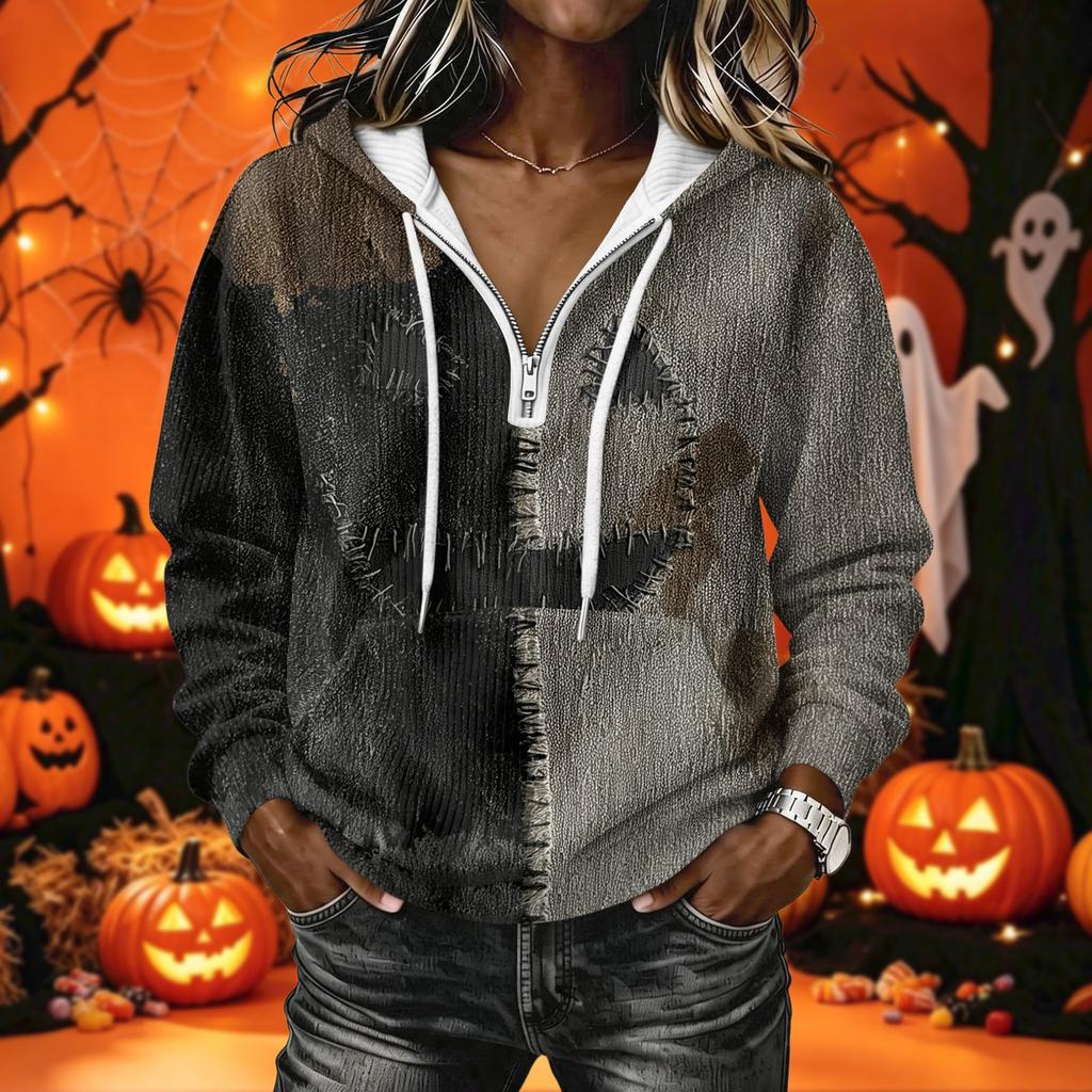 Women's Halloween Print Long Sleeve Hoodie Pullover Sweatshirt