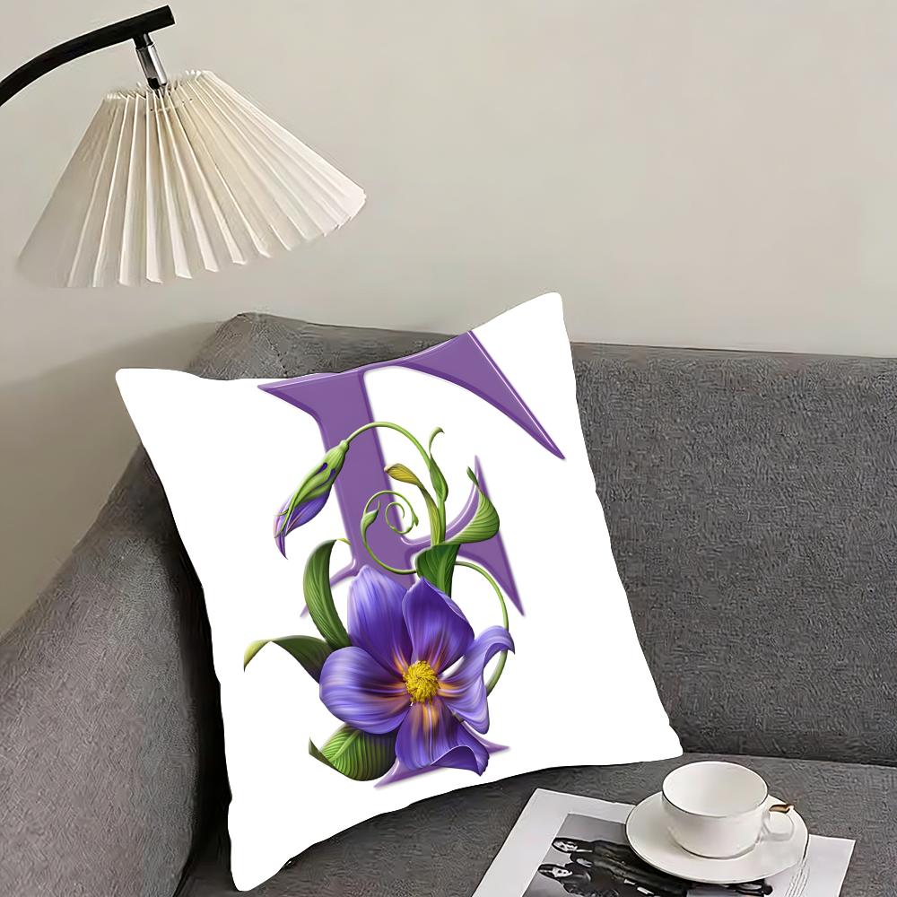 

Simple purple flower letters Cushion Cover Reversible Plush Pillow Cover – For car, sofa, bedroom, perfect as a gift. 12x12Inch