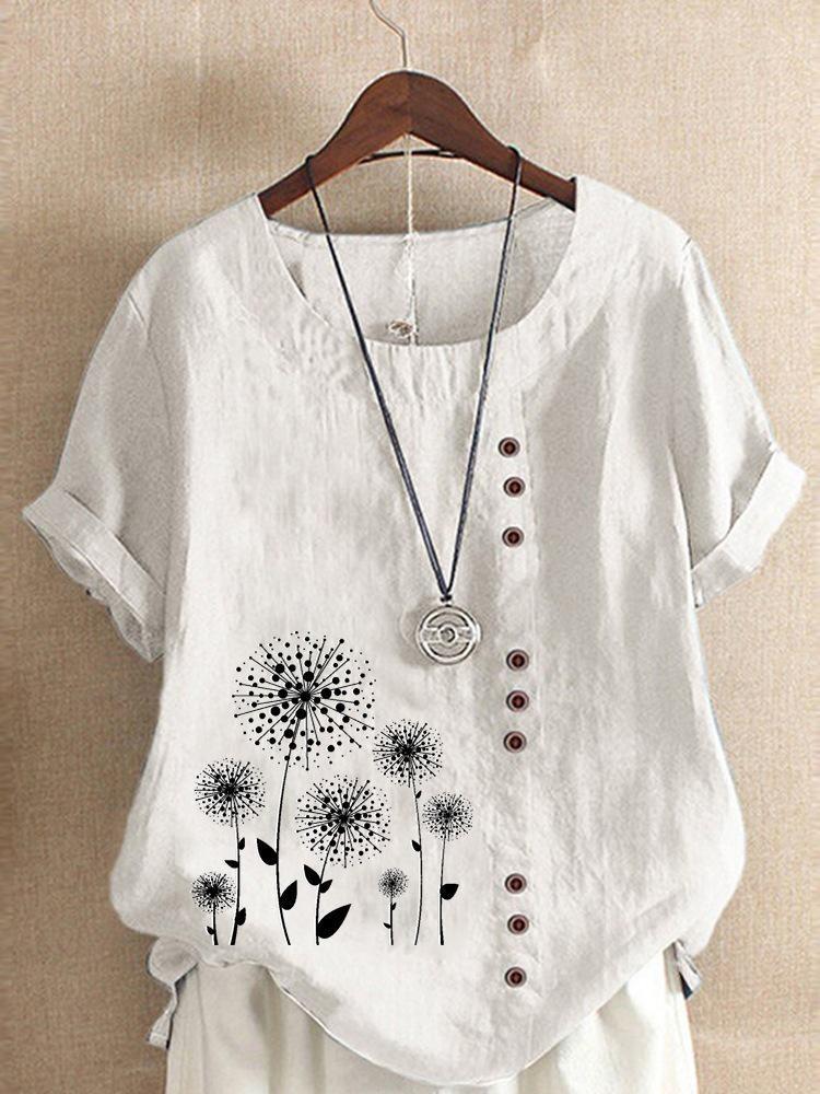 

Women Loose Fit Large Size Pullover Printed Shirt Spring Summer M белый