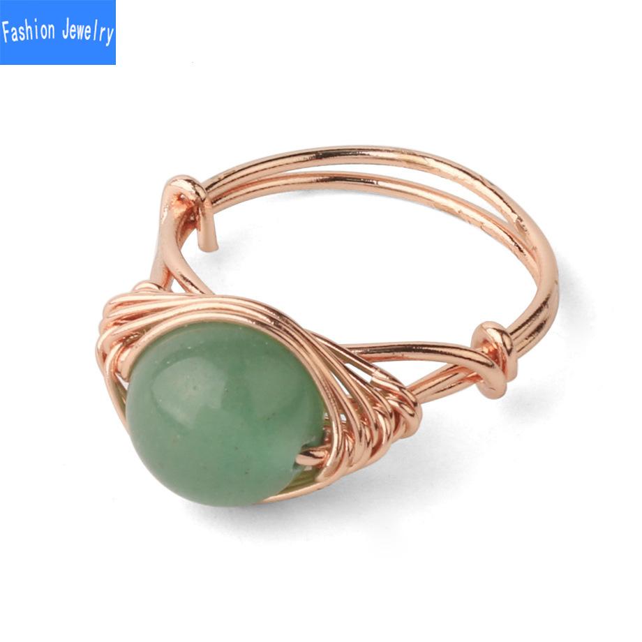 Mit Draht umwickelter runder natürlicher Kristallring, Amethyst-Rosenquarz-Reiki-Heilstein