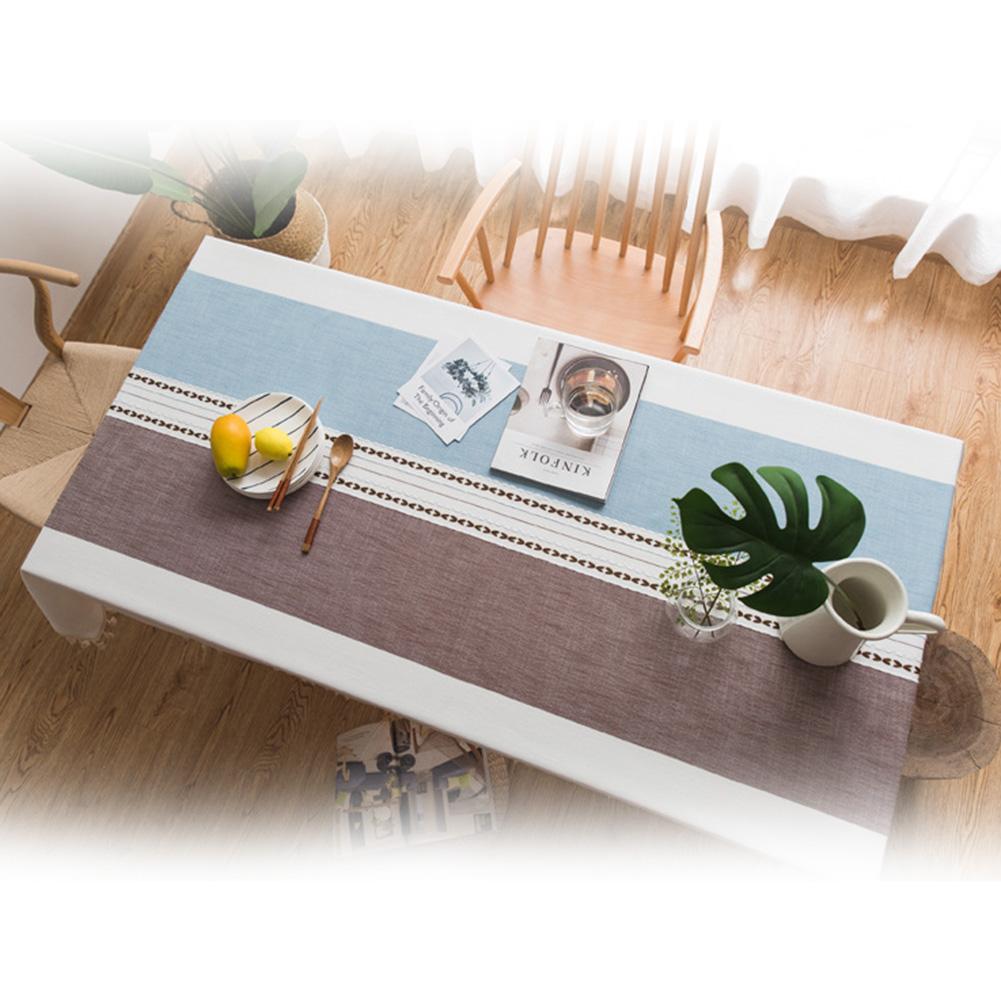Tassel Cotton Linen Fabric Dust Proof Tablecloth Table Cover Tabletop Decoration(Brown 55*55in)