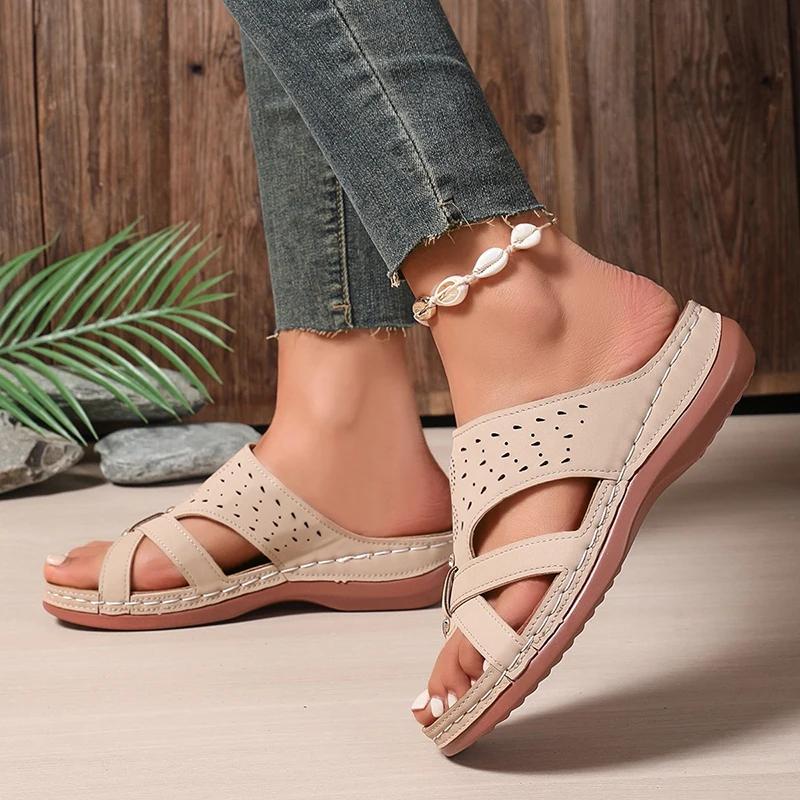 Fashion Summer Hollow Wedge Sandals for Women New Orthopedic Arch Support Sandals Female Comfortable Non Slip Platform Sandalias Mujer