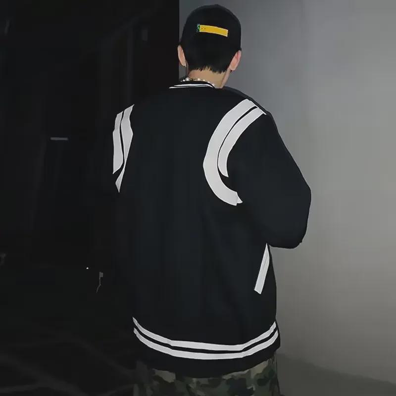 Men's Trendy Japanese-Style Baseball Jacket - Spring/Autumn, Color-Block Design, High-End Casual Sportswear