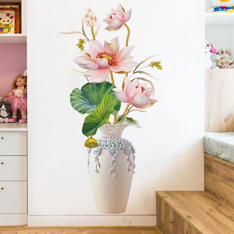 Lotus Leaf Vase Wall Stickers Aesthetic Home Decoration Removable Wallpaper Living Room Modern Art Mural Bedroom Creative Decals