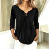 Women's button-neck solid-color long-sleeved pullover T-shirt top