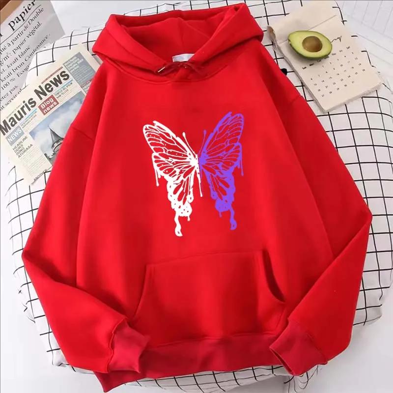 Women Beautiful Butterfly Hoodie Fashion Vintage Autumn Winter O-Neck Long Sleeve Fleece Sweatshirts Women Casual Pullover