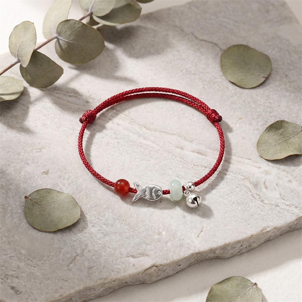 Minimalist Dainty Red Cord Bracelet for Women Cute Small Fish Red Bead Adjustable Waterproof Friendship Wristband Jewelry Gift