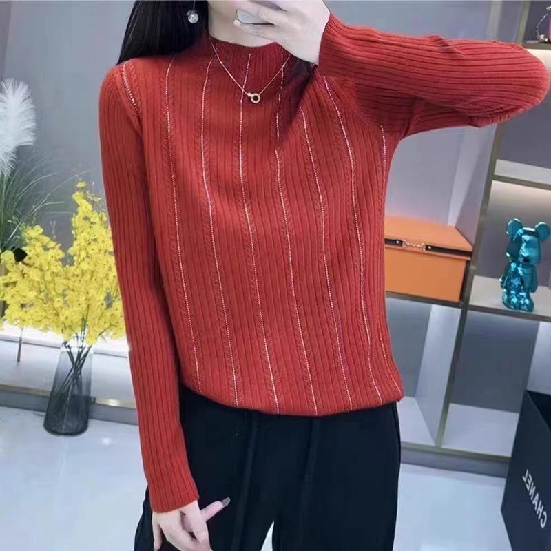

Осенне-зимний женский свитер с полосками для дрели, полуводолазка, пуловер с длинными рукавами, свитер с западной основой для женщин XXL красный
