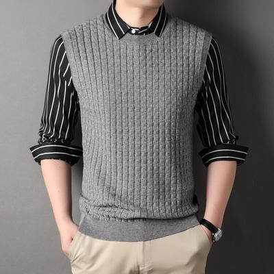 Autumn and Winter Sweater Men Fake Two-piece Fashion Versatile Lapel Knitted Base Shirt Wholesale Men's Sweater